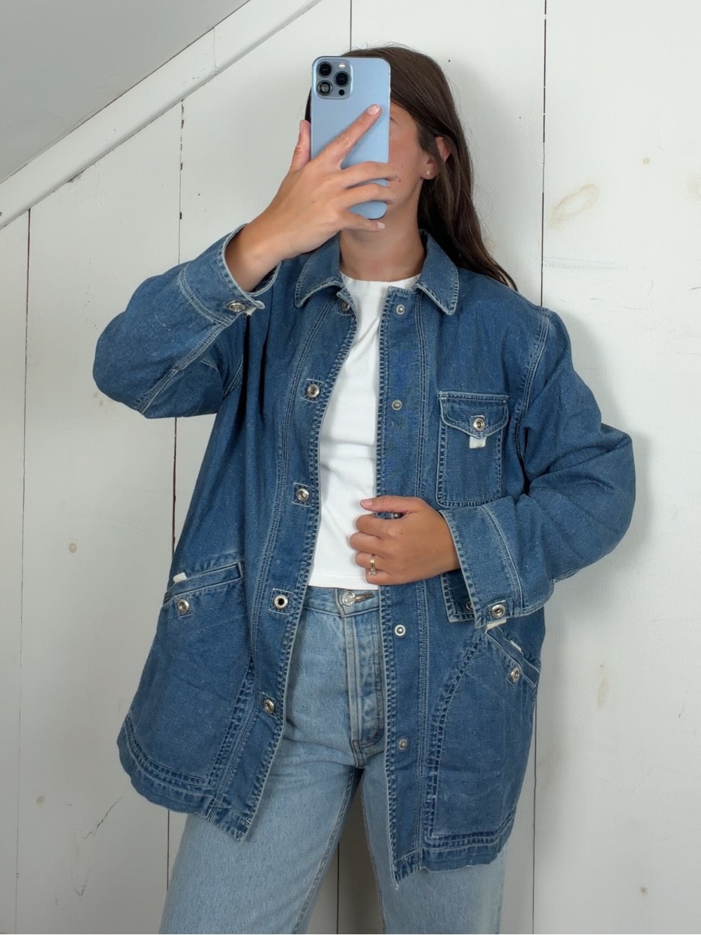 Vintage Ralph Lauren Blue Denim Jean Chore Utility Barn Jacket Women’s Small 90s